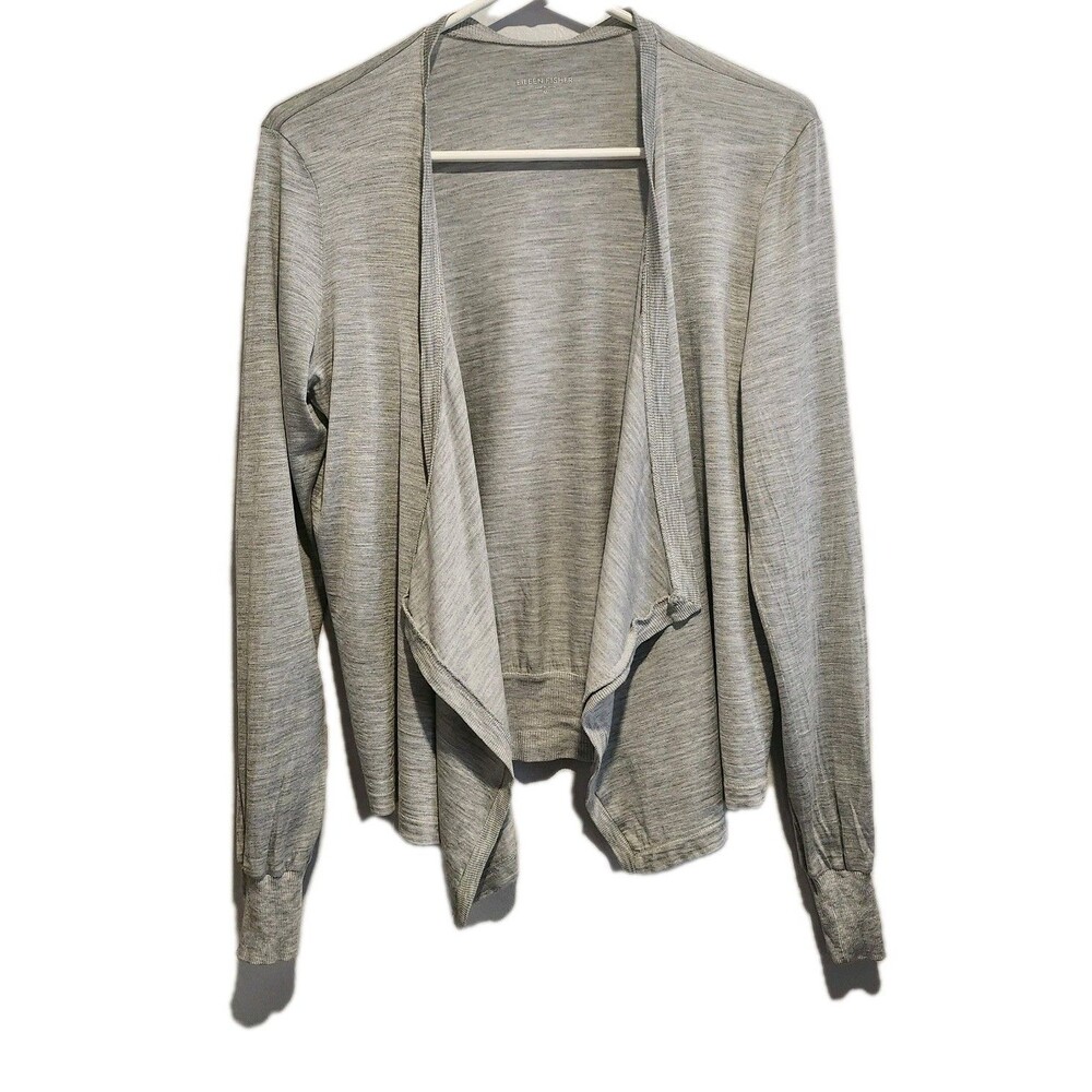 Eileen Fisher Silk Blend Open Cardigan Womens Gray Medium Lightweight Minimalist
